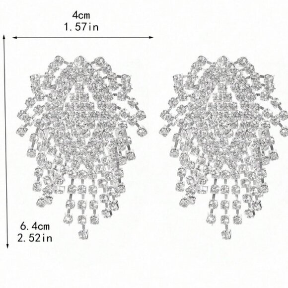 Rhinestone tassel drop earrings chic classy elegant statement - Picture 3 of 3